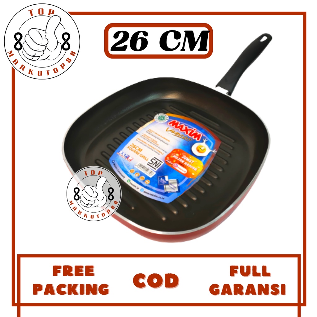 TEFLON MAXIM VALENTINO SQUARE GRILL 26 CM PANCI TEFLON WOK WAJAN KUALI FRYPAN PENGGORENGAN PANCI TEF