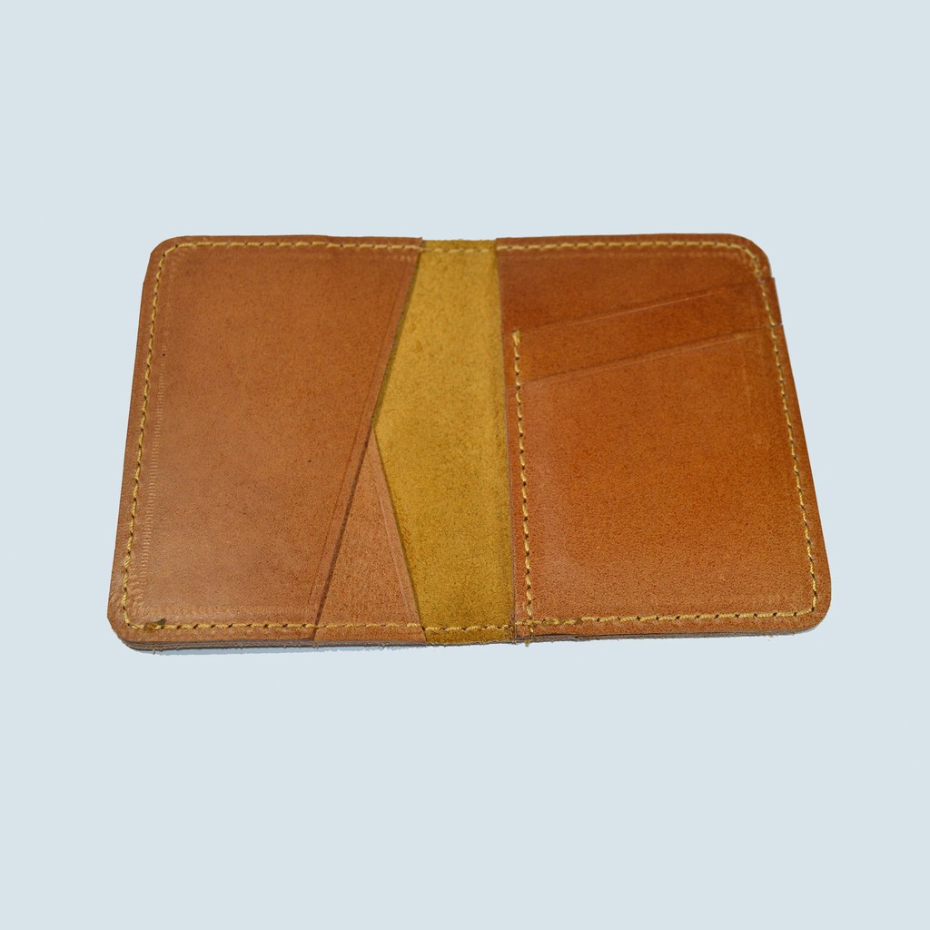 dompet kartu lipat kulit asli unik simpel slim - minimalis wallet tan