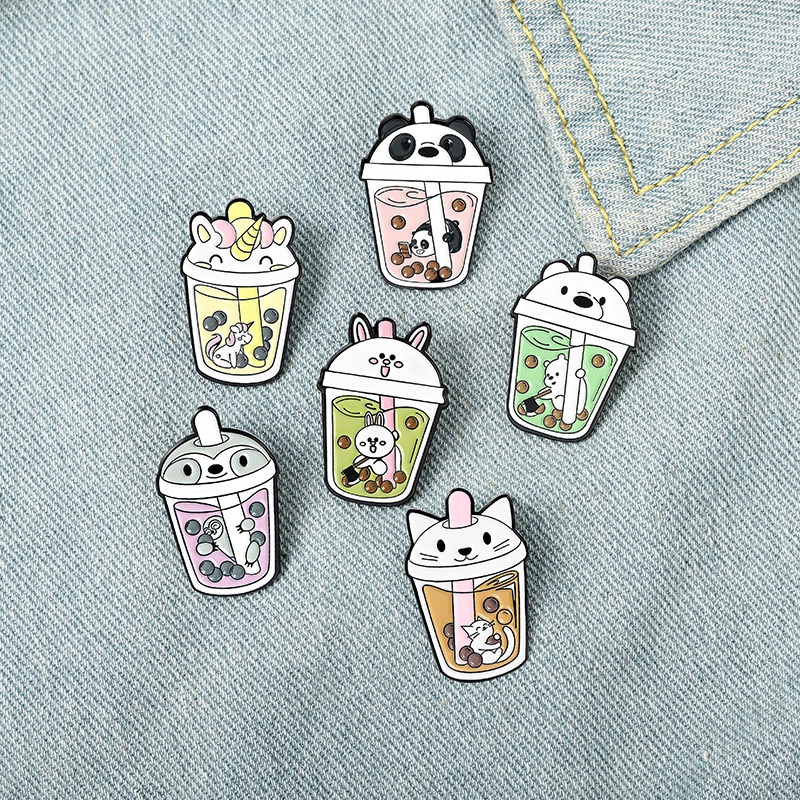 Pin Bros Enamel 6 Model Kartun Hewan Kelinci Unicorn Sloth Kucing Beruang Panda Untuk Hadiah Perhiasan