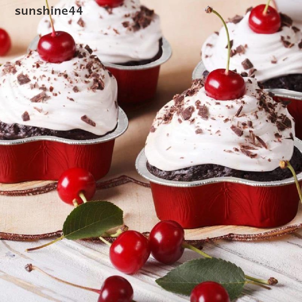 Sunshine 10Pcs Cetakan Kue Bentuk Hati Warna Merah Dengan Tutup Untuk Valentine