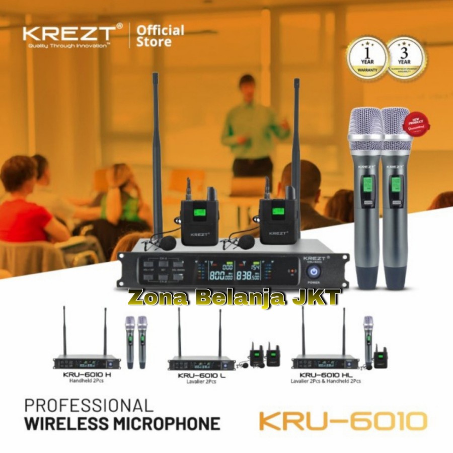 MICROPHONE - MIC WIRELESS KREZT KRU 6010 MULTICHANNEL DUA MIK VOKAL KARAOKE ORIGINAL