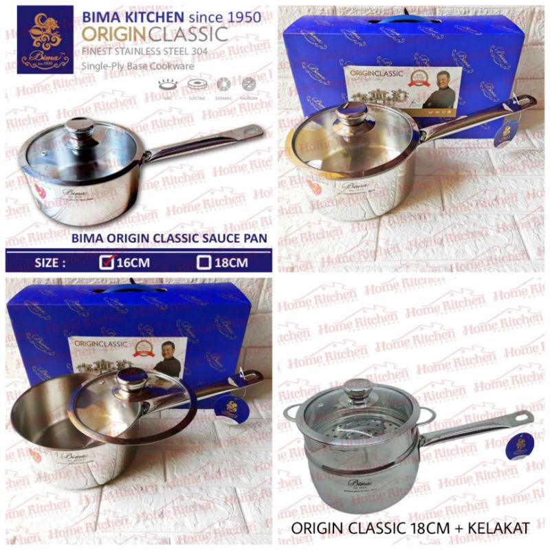 B2001116 B2001118 Bima Origin Classic Sauce Pan Stainless 16cm 18cm Panci Indomie