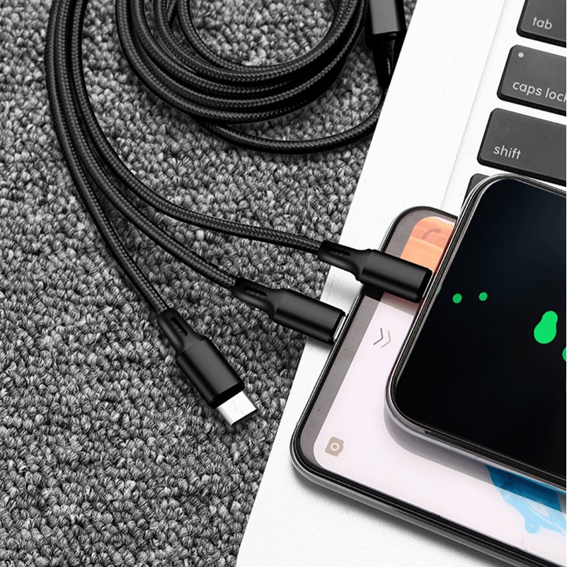 (COD) GROTIC Kabel Charger 3 in 1 Micro USB Type C Lighning 2A Fast Charging 1.2M Nylon Braided Cable tasimpor2008