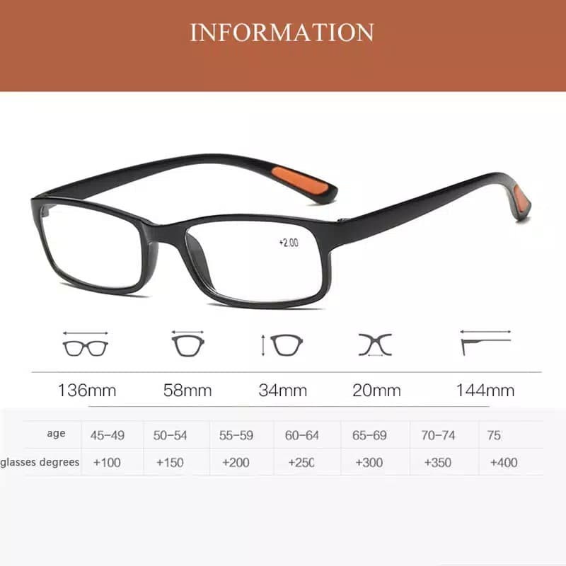 Kacamata Baca Plus (+) Kacamata Plus Uk +1.00 s/d +3.00 Pria Wanita Unisex Kacamata Rabun Dekat Kacamata Baca Reading Glasses