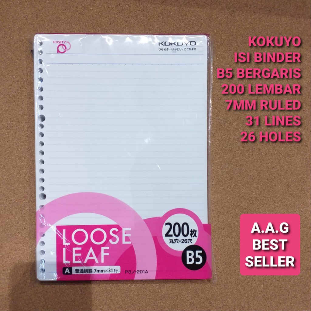 

KOKUYO ISI BINDER B5 BERGARIS 200 LEMBAR 7MM RULED 36 LINES 26 HOLES