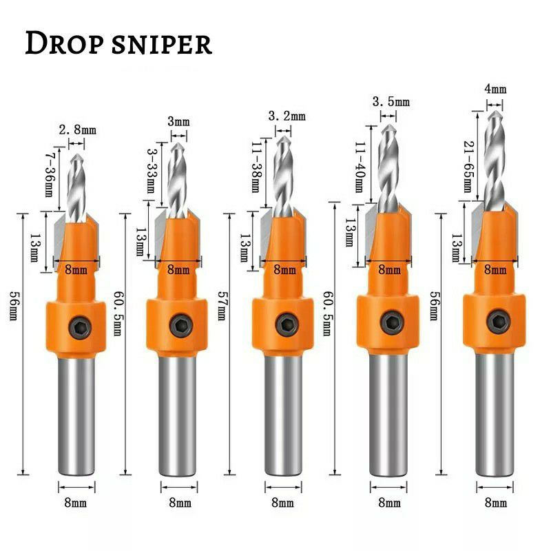 Set 5pcs Mata Bor Lubang Sekrup Baut Kayu Drilling Pilot Hole