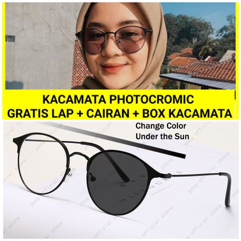 Kacamata Photocromic Bluecromic Oval Besi Pria Wanita 19201