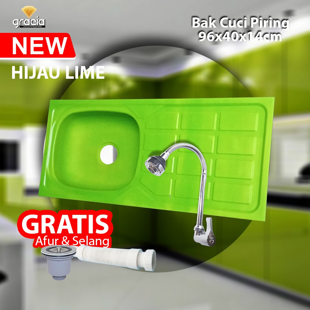 New Bak Cuci Piring Warna Hijau Kitchen Sink Stainless Steel Color Green 96 x 40 x 14 cm GRATIS AFUR &amp; SELANG INCLUDE KRAN AIR ANGSA FLEXIBLE 1/2INCH