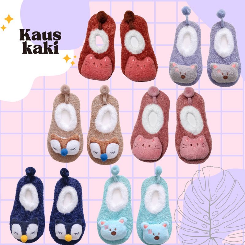 Sepatu Prawalker Bulu Anak Bayi - Kaos Kaki Korea Bulu Lembut Motif Lucu