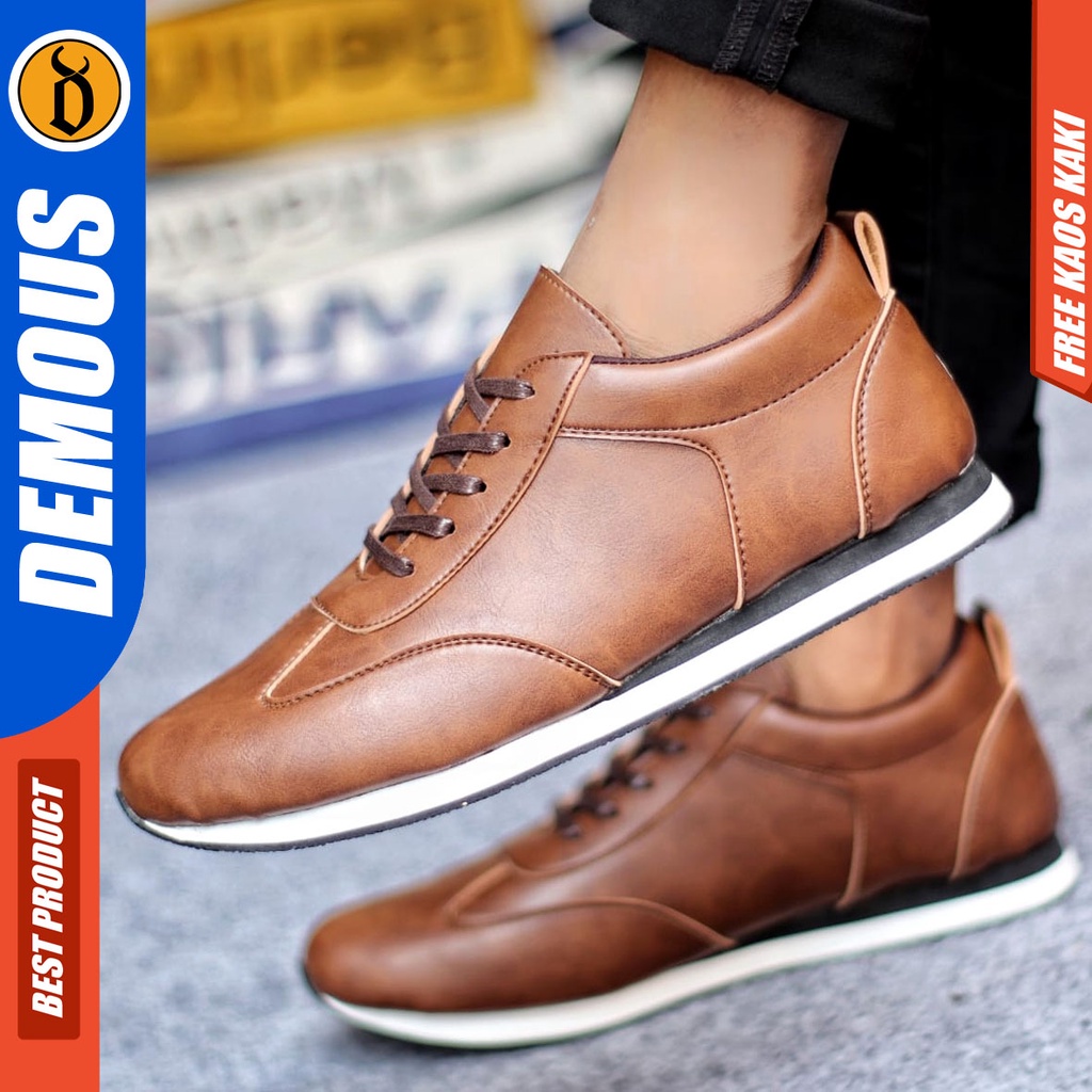 Sepatu Casual Pria Sneakers Hitam Kasual Kulit Pu Kekinian Kerja Kuliah Kantor Fashion Shoes Terbaru DEMOUS RONERO