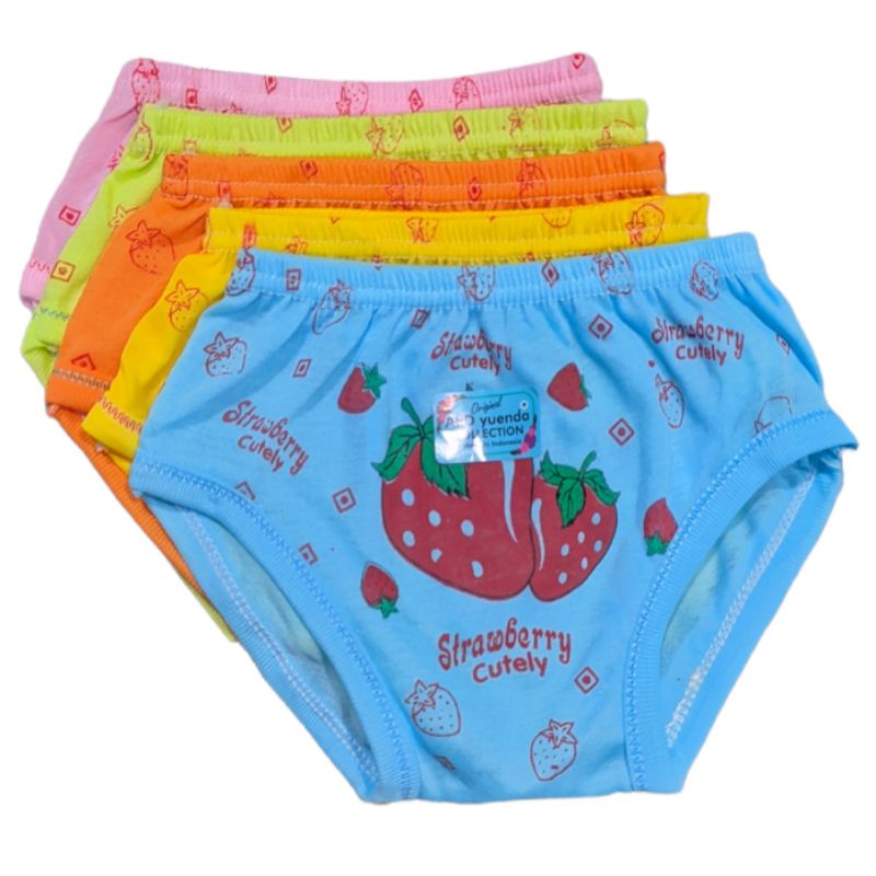 12 Pcs / 1 Lusin / Lusinan Obral Celana Dalam Mini Strawberry Warna Stabilo Anak Perempuan 0-2 Tahunan S M