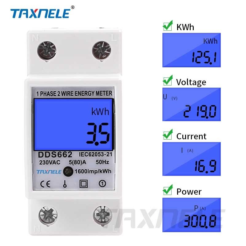 Voltmeter Ammeter Wattmeter kWh Meter Dinrail 5A-80A AC 220V