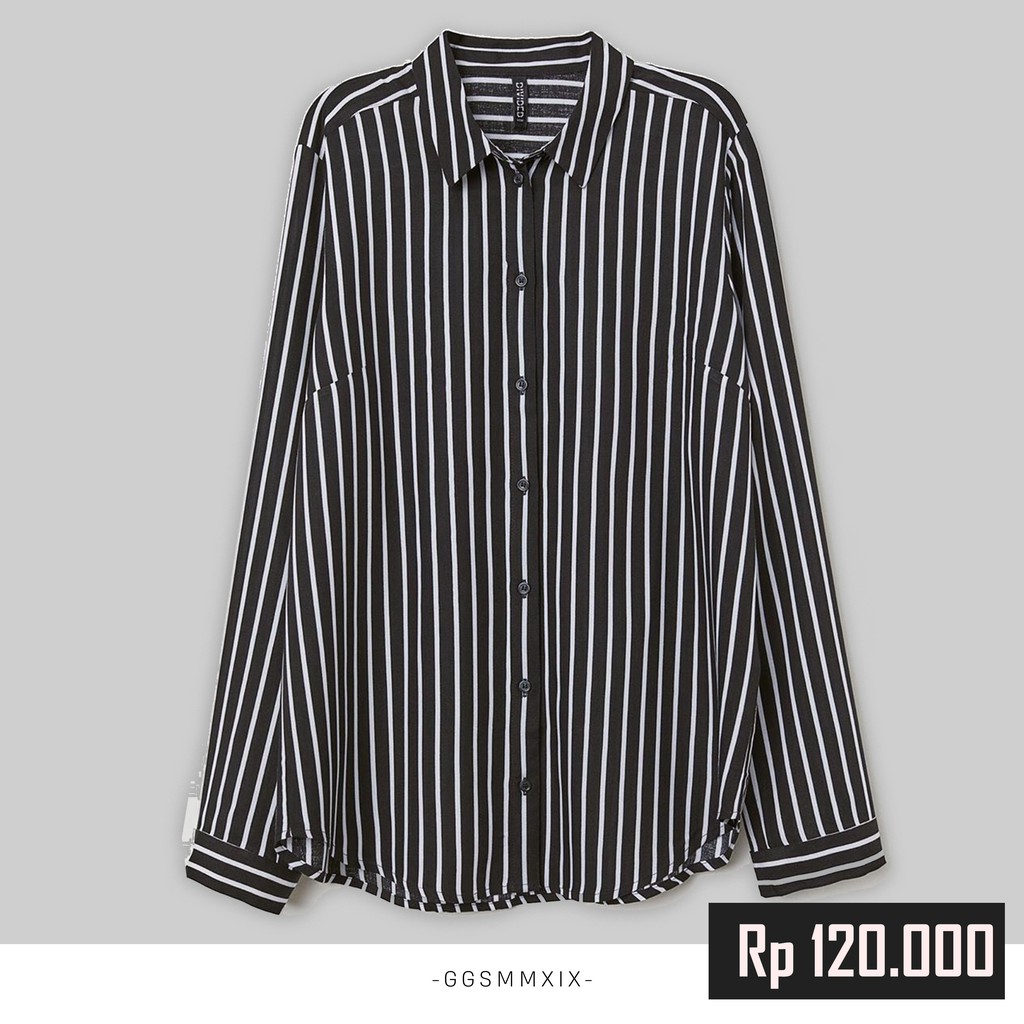 Kemeja Origanl HnM Terbaru | Hnm Shirt Motif Black Stripe Original  Brands | H&M Women Originals New