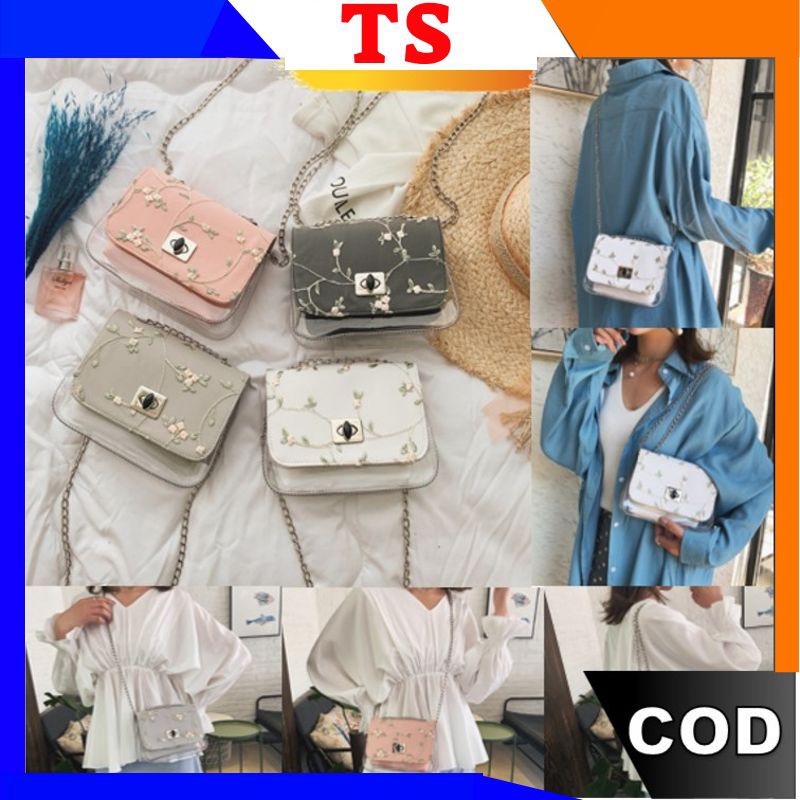 TS - T399 TASSLEMPANG BUNGA TRANSPARAN / TAS WANITA / TAS FASHION / TAS SELEMPANG / IMPORT BATAM