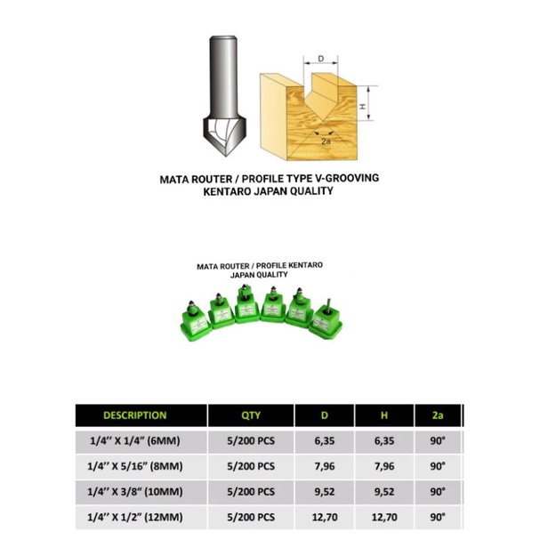 MATA ROUTER / PROFILE TYPE V-GROOVING BIT KENTARO JAPAN QUALITY