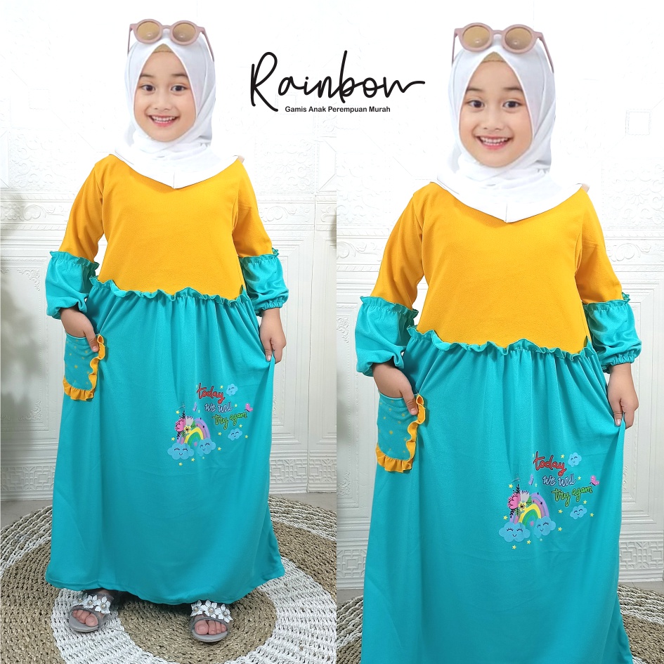 Gamis Anak Murah Kaos Soleha Rainbow Warna Mix CF Kids