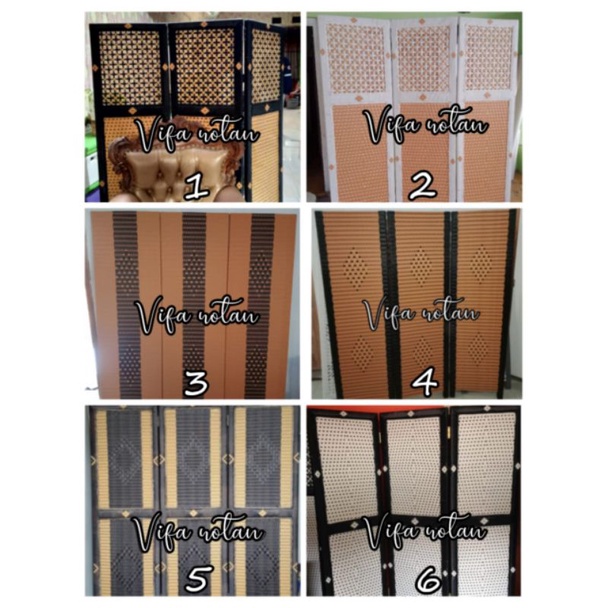 partisi rotan sintetis / penyekat ruangan 3 pintu