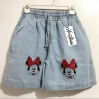 Hotpants Jeans Rubber Kekinian Motif Mickey Mouse Besar