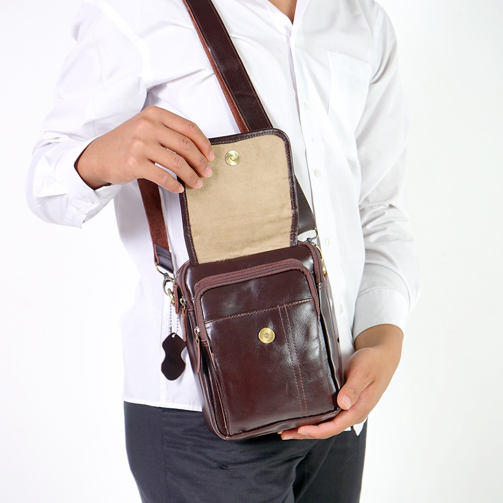 TAS KICKERS KECIL COKLAT KULIT SAPI ASLI 100%