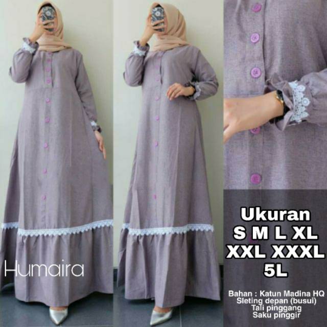 Humaira Dress Ukuran S M L Xl Xxl Xxxl 5l Baju Gamis Jumbo Dress Big Size Gamis Katun Madina Shopee Indonesia