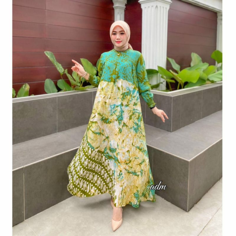 SHALDA BATIK/Green Ruffle Dress/Gamis Twill Candi Mekar Terbaru size S-Jumbo ld 120, 130 dan 140 cm