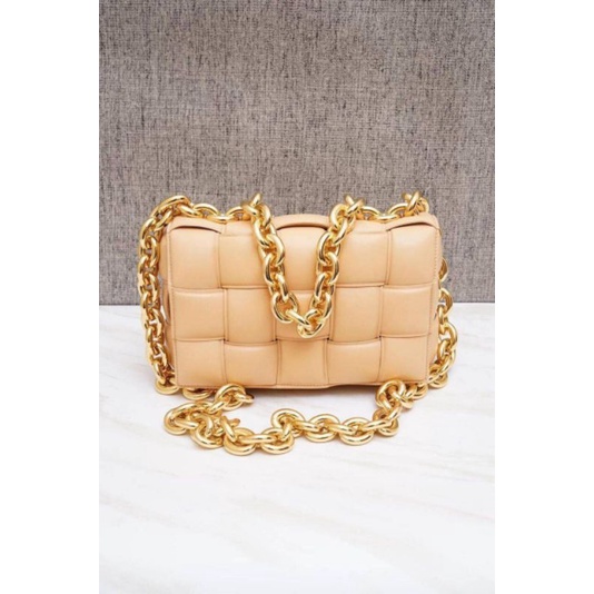 Bottega Veneta Intrecciato The Chain Cassette Bag in Almond GHW