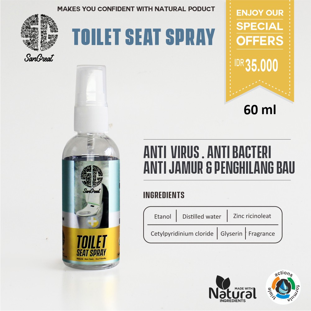 SanGreat Toilet Seat Sanitizer Spray 60 ml anti virus anti bakteri dudukan toilet