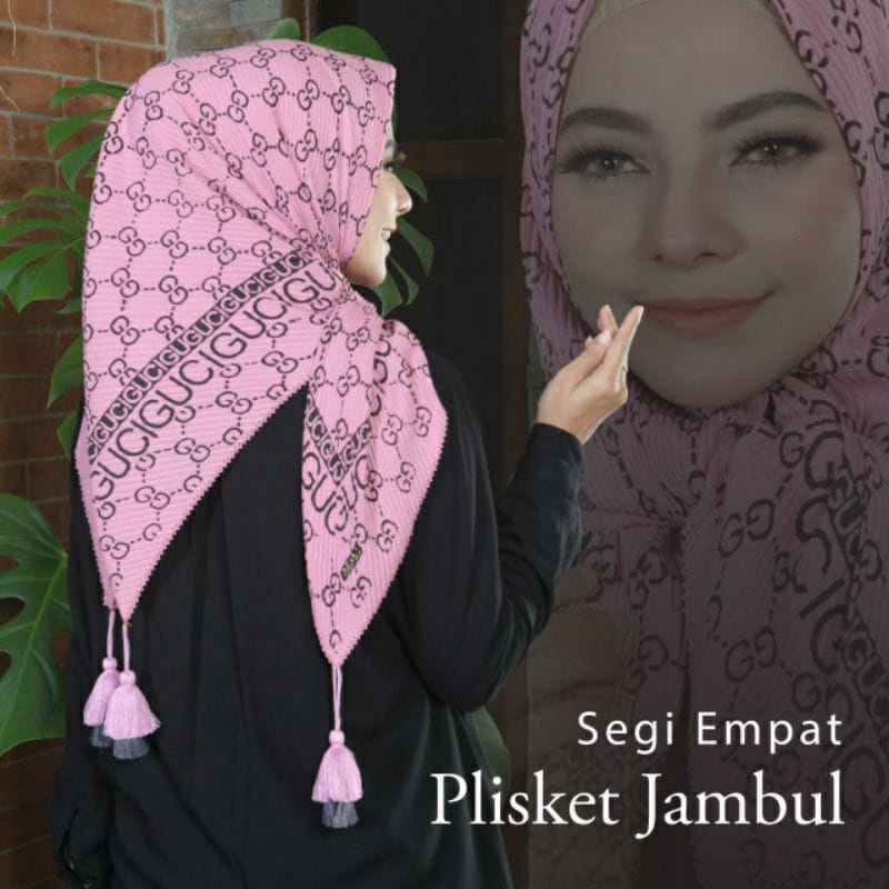 HIJAB SEGI EMPAT PLISKET JAMBUL MOTIF GUCCI(GC) TERBARU