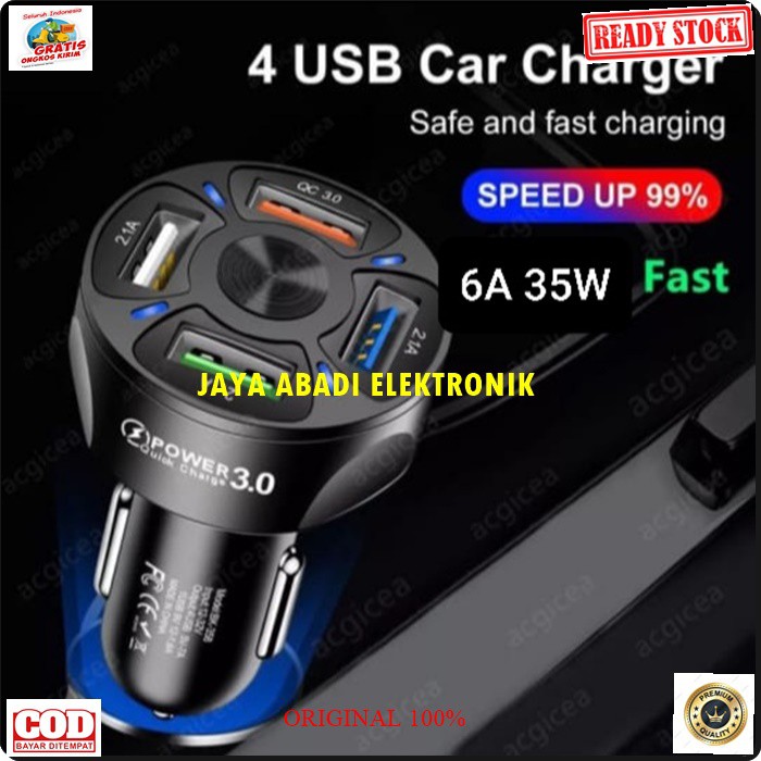 J365 ORIGINAL CAR CHARGER 3.0 SUPER FAST CHARGING 4 USB ADAPTOR MOBIL TRAVEL ADAPTER CAS CASAN ADAPTIVE SERVER SAVER ANDROID HP HANDPHONE QUICK CHARGE PORT UNIVERSAL MULTI BISA CAS 4 HP SEKALIGUS JADI LEBIH PRAKTIS DAN TIDAK MEMKAN BANYAK TEMPAT