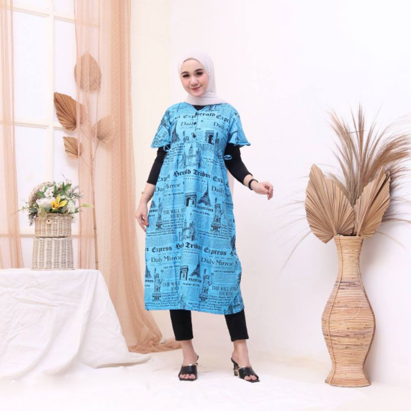 Daster Chibi Koran Rayon Premium Busui Lengan Pendek Dress Perempuan Kekinian