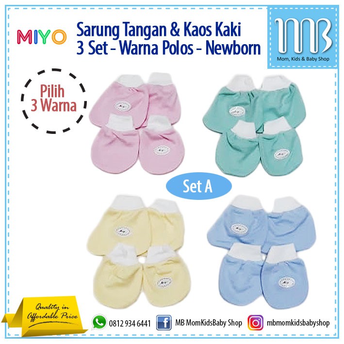 Sarung Tangan Kaos  Kaki  Bayi  3in1 MIYO Warna Polos  Kaos  