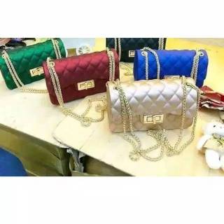  Tas  wanita  import chevron kotak polos  uk 18cm jelly matte 