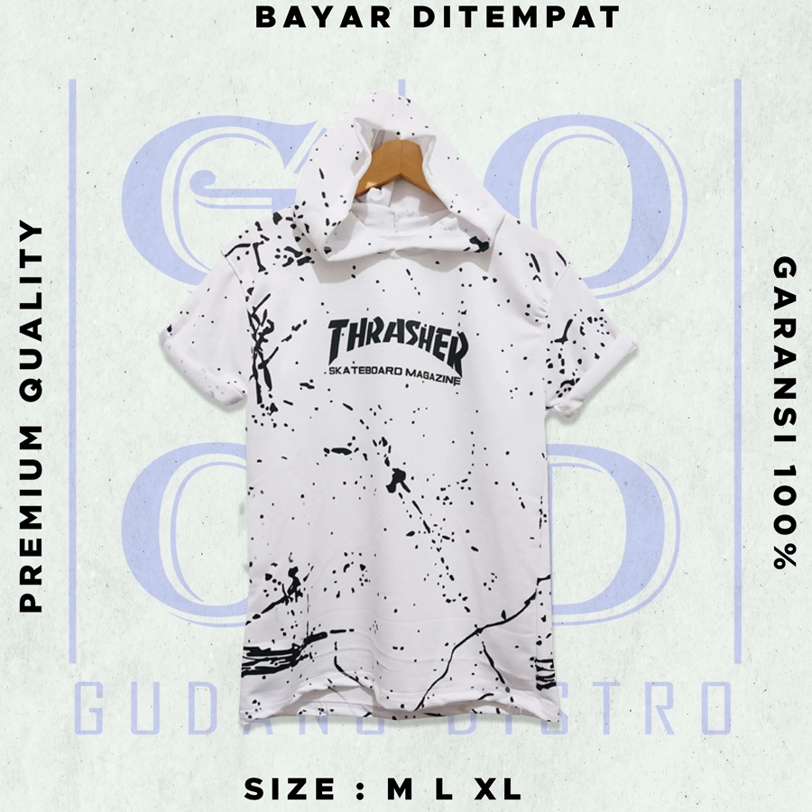 Kaos Kupluk distro motif thrasher original | kaos trasher pria murah | baju traser sablon full print