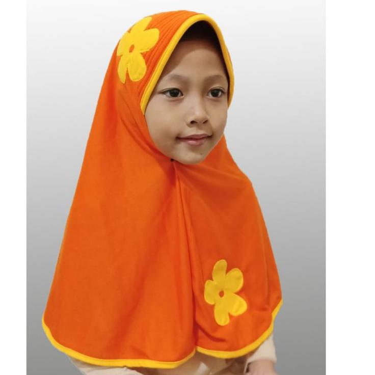LIW.100393 ‣ Jilbab Anak Instan Vania SD Bunga Ceplok Size M Kerudung Sekolah Vania Hijab