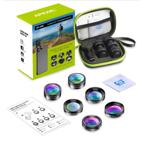 APEXEL 6 in 1 Lensa HP Wide Angle macro Lens Fish Eye CPL/Star Filter