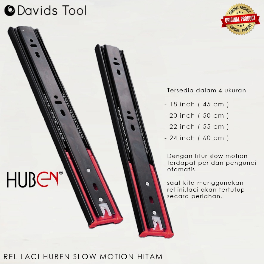 Huben Rel Laci Slow Motion Double Track Kitchen Set Tarik Meja Hitam 45 50 55 60 CM BM45