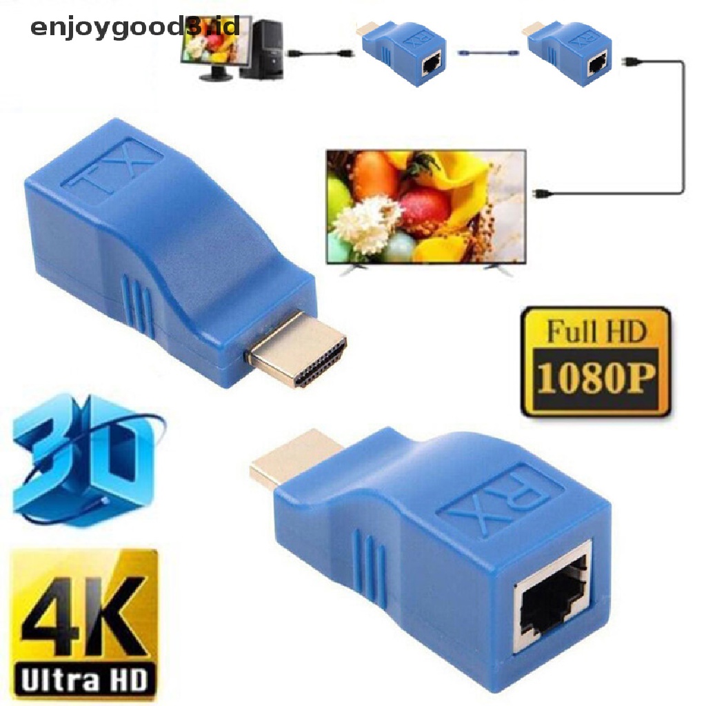 2pcs Adapter Extender Hdmi 1080p Ke Rj45 Over Cat 5e / 6 Network Lan Ethernet Hdtv