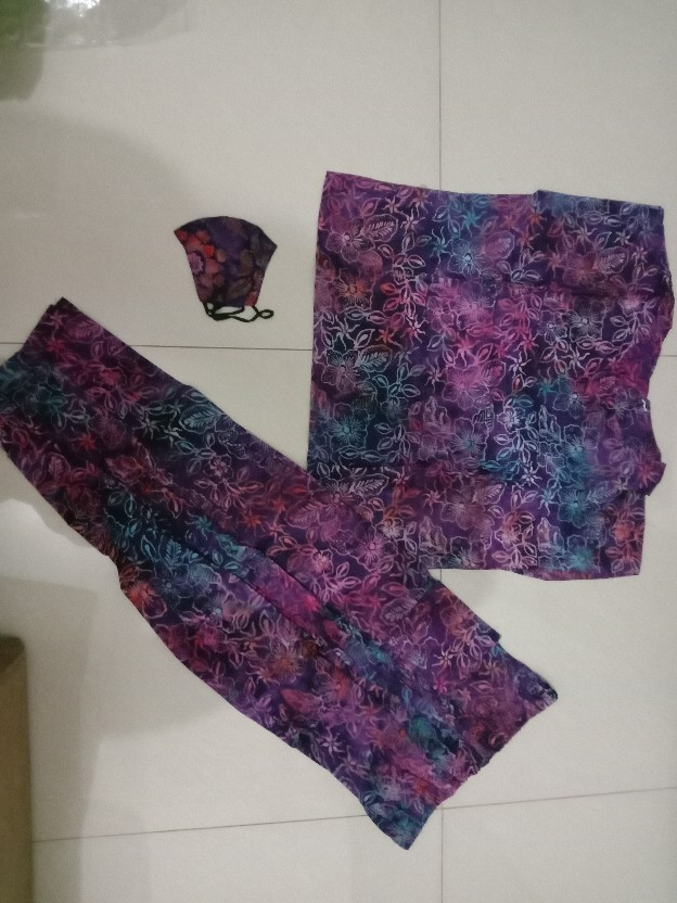 Setelan Batik Cap Smoke Kontemporer Asli Solo | Free Masker Motif Sama | Setelan Gendhis