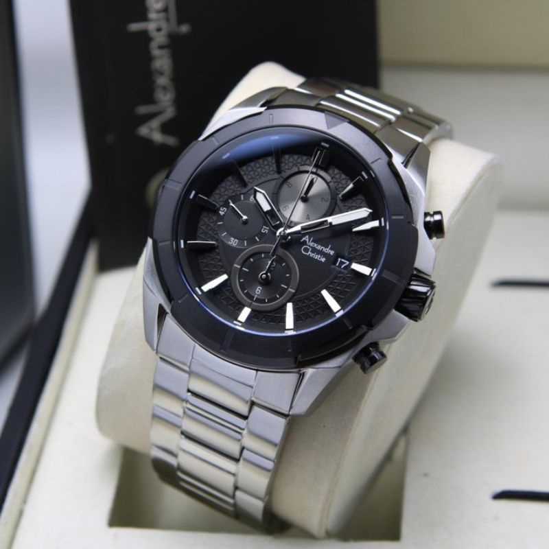 Jam Tangan Alexandre Christie AC 6596 Pria / AC6596 M Silver Black Original