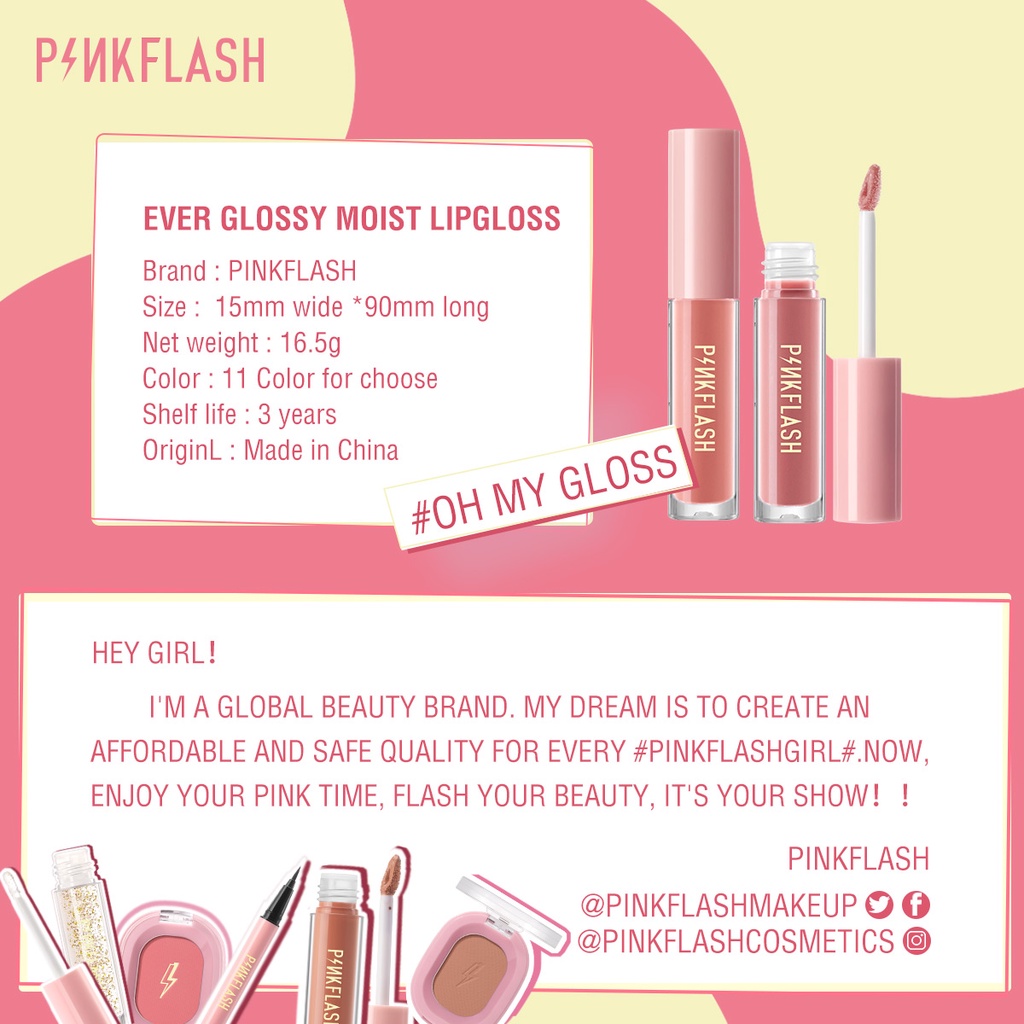 PINKFLASH Lip Gloss High Shine Lip Gloss Lipstik Cruelty Free