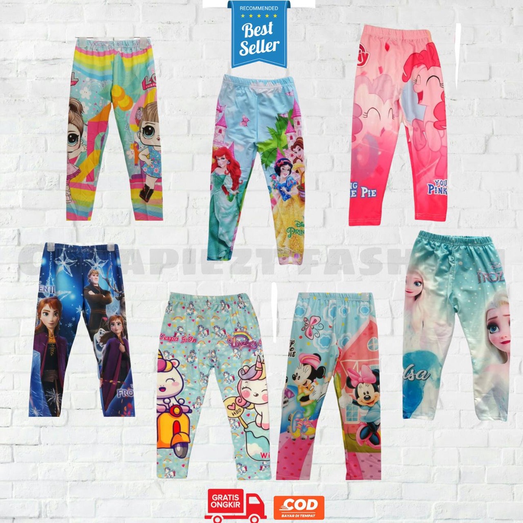 Celana Legging Leging Anak Perempuan Cewek Import Coco Ice motif karakter kartun Frozen Princess Kud