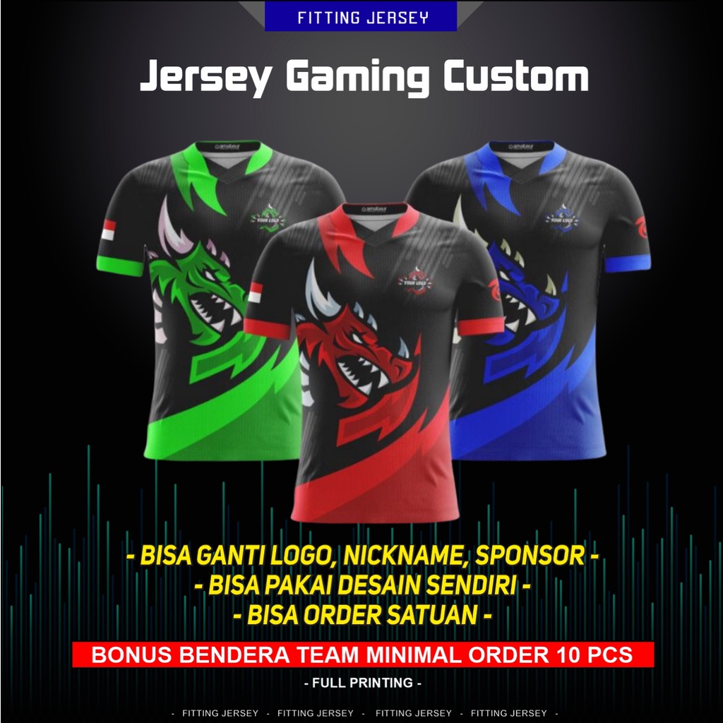 Jersey Esports Gaming Bebas Custom pakai logo sendiri gratis