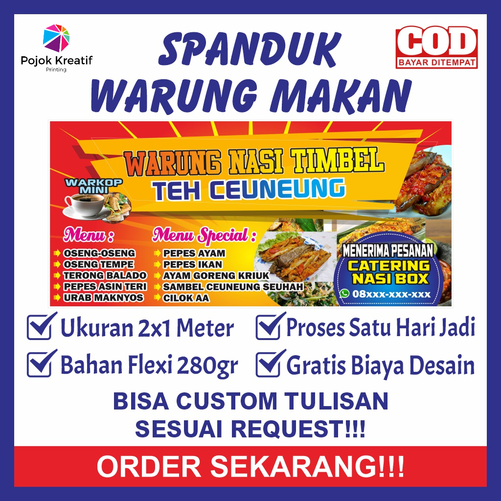 Spanduk Sepanduk Banner Bener Baner Backdrop Warung Warkop Warteg Makan Makanan Nasi Timbel Ayam Gor