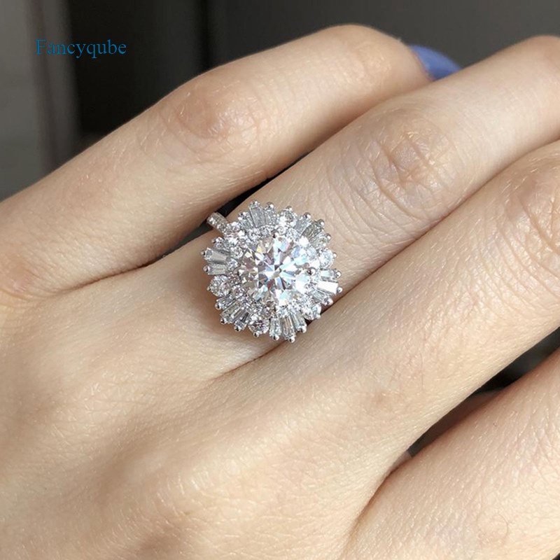 Fancyqube Cincin Kristal Cubic Zirconia Bling Untuk Wanita