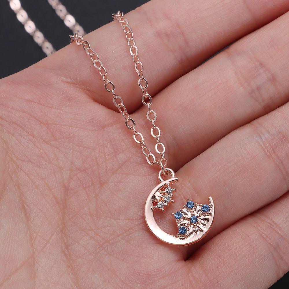 Lily Stars Moon Charm Kalung Wanita Aksesoris Perhiasan Berlian Snowflake Necklace