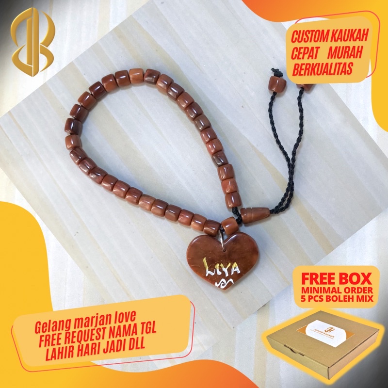 Gelang kaokah motif love bisa custom nama model marjan bisa buat hadiah kado dan souvenir pernikahan