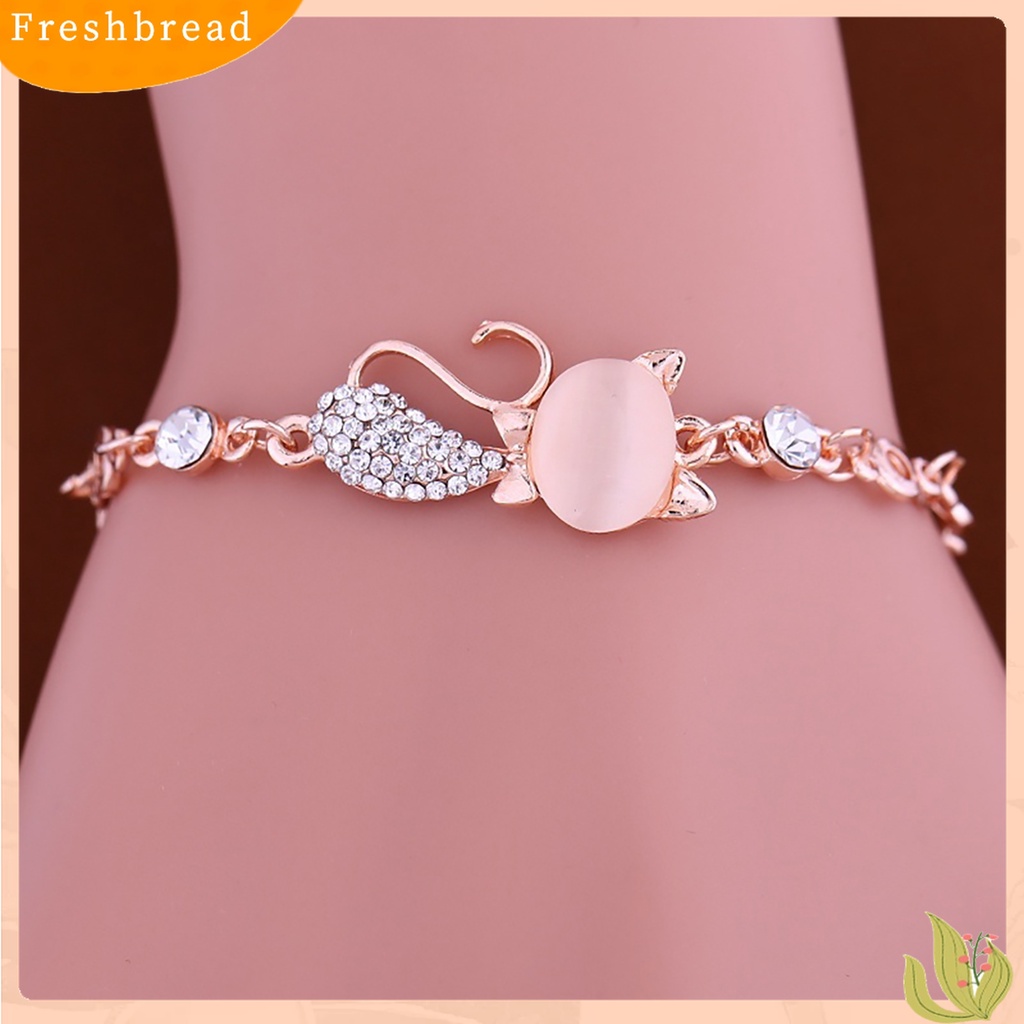 【Fresh】❀Lovely Cat Pendant Women Ladies Opal Rhinestone Bangle Bracelet Chain Jewelry