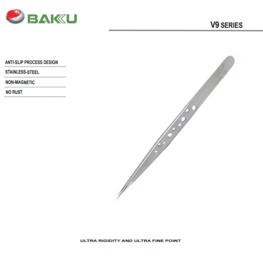 Baku Pinset Tweezer Lurus Tajam BK-V9 SS-SA Stainless Steel Original