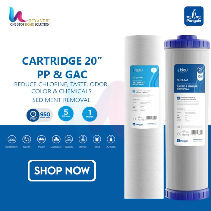 Paket Catridge 20 Penguin PP + GAC Filter Kotoran Penjernih Air