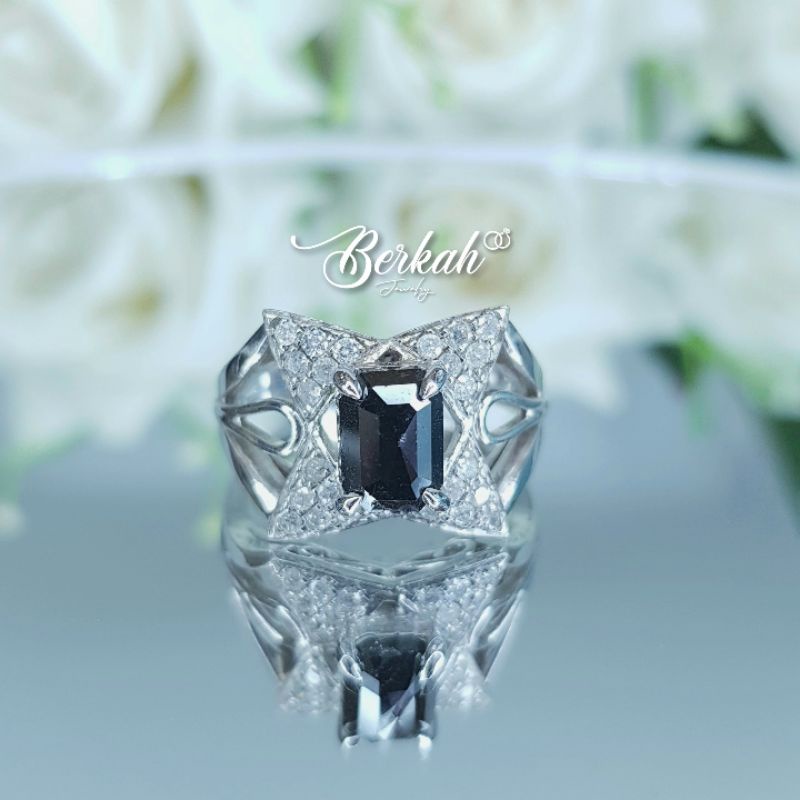 Cincin emas putih berlian hitam dan putih asli natural diamond